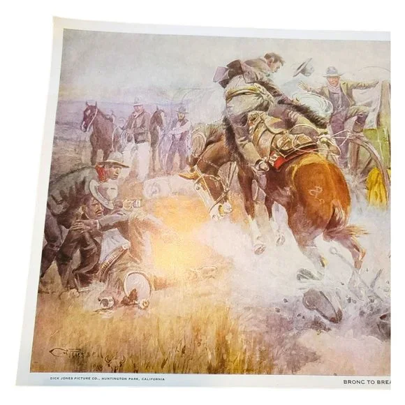 Charles M. Russell Art Prints Bronc to Breakfast + Wild Horse Hunters LI510 - Picture 6 of 7